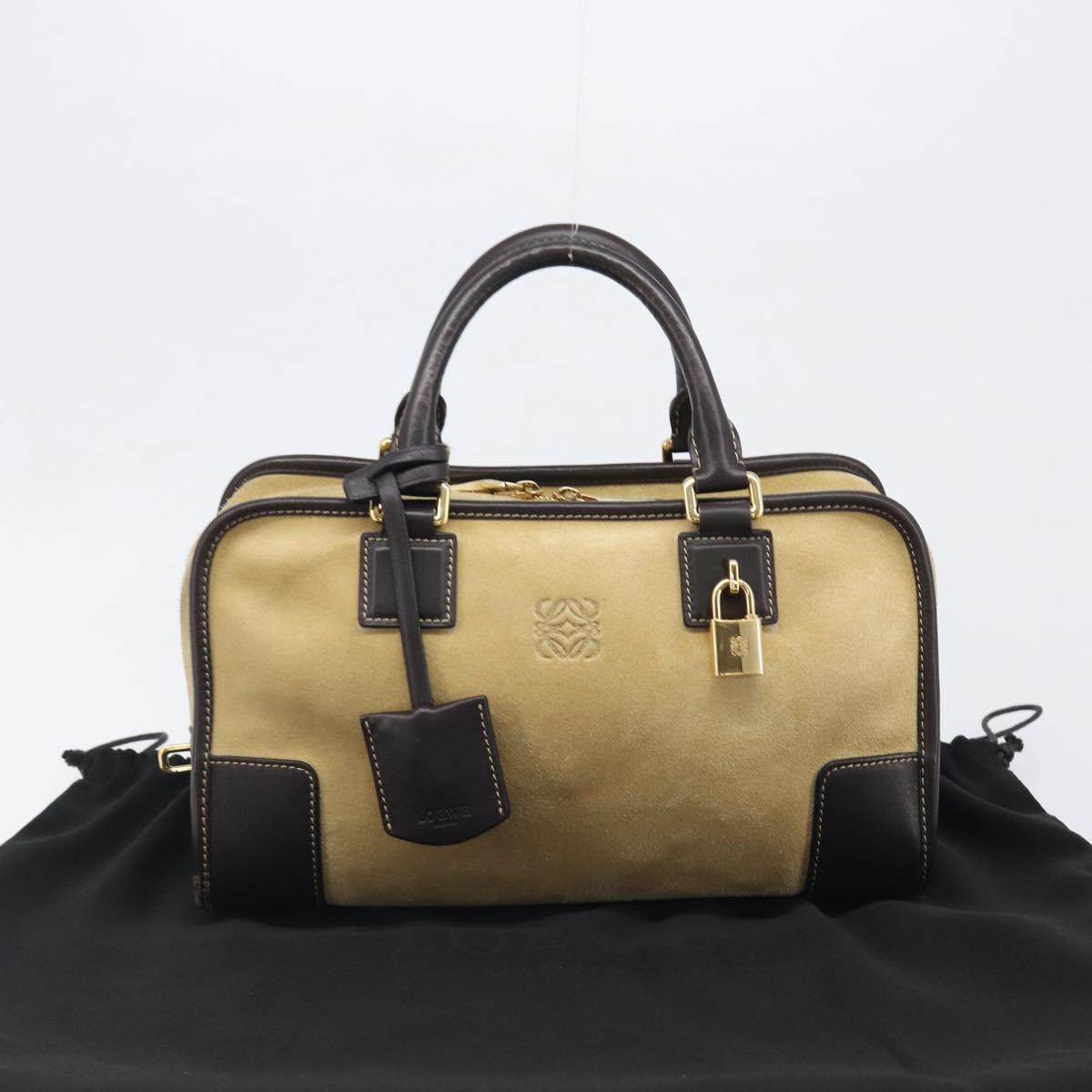LOEWE Americana 28 Hand Bag Suede Beige Gold Tone Auth 200812V