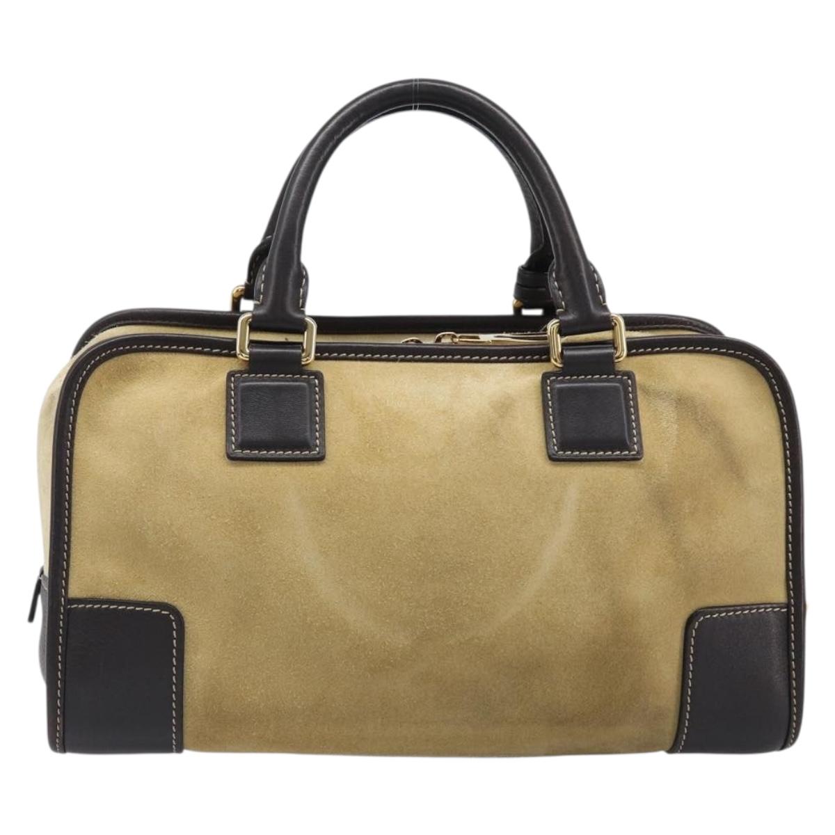 LOEWE Americana 28 Hand Bag Suede Beige Gold Tone Auth 200812V