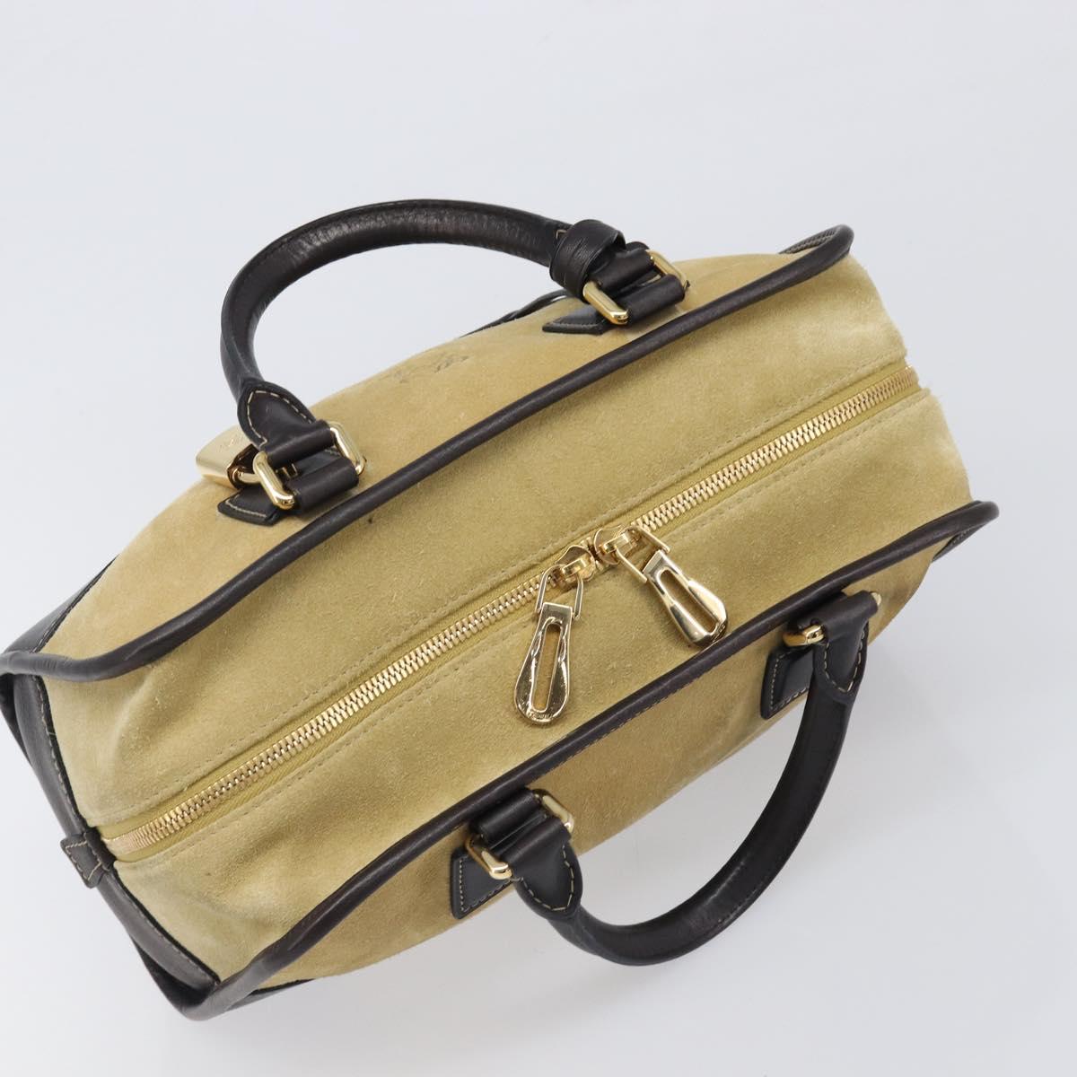 LOEWE Americana 28 Hand Bag Suede Beige Gold Tone Auth 200812V