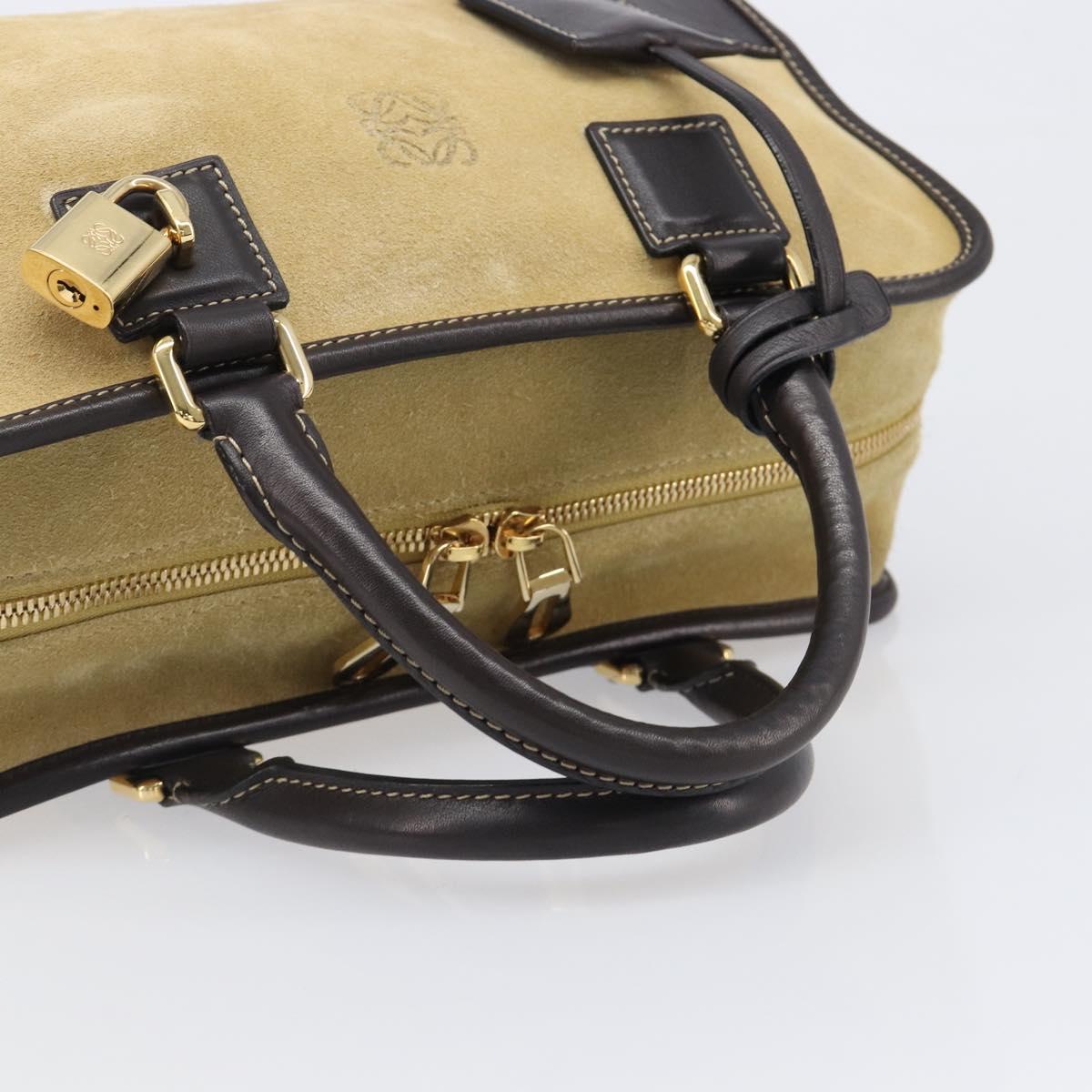 LOEWE Americana 28 Hand Bag Suede Beige Gold Tone Auth 200812V