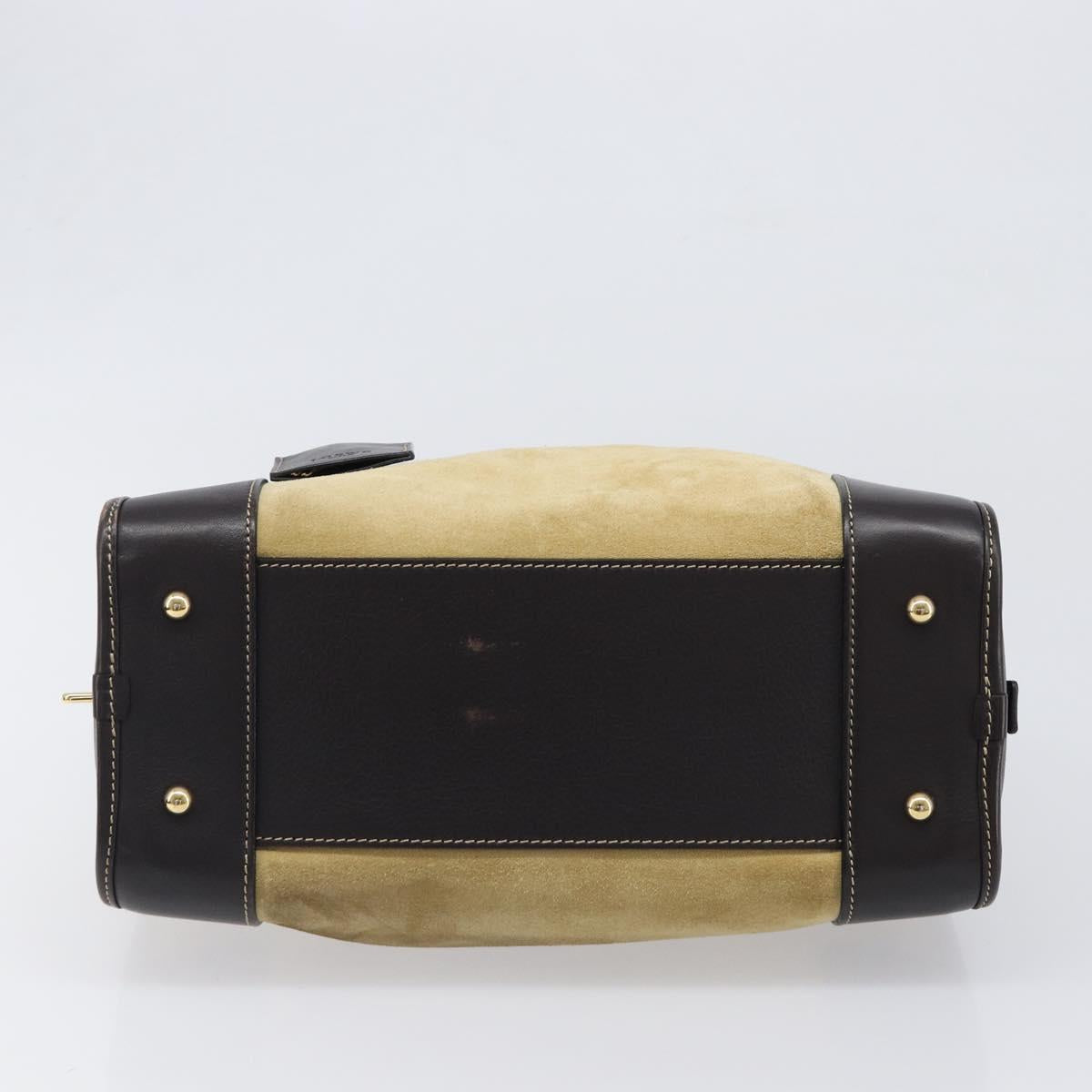 LOEWE Americana 28 Hand Bag Suede Beige Gold Tone Auth 200812V