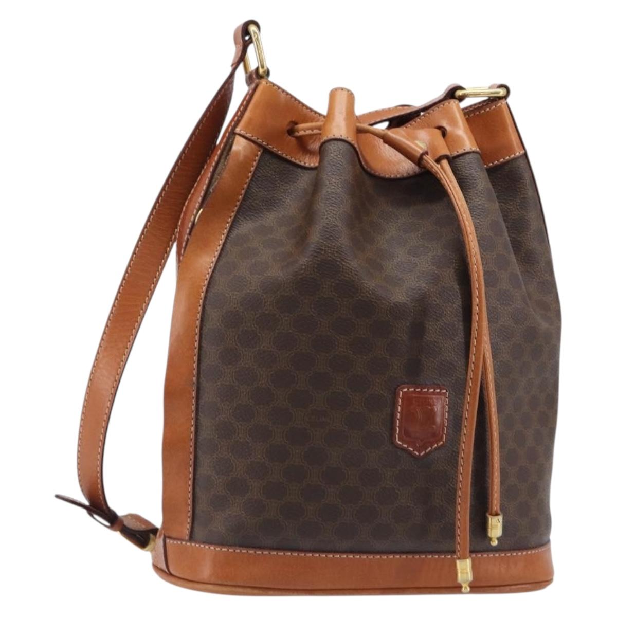 CELINE Macadam Shoulder Bag PVC Leather Brown Gold Tone Auth 200814A