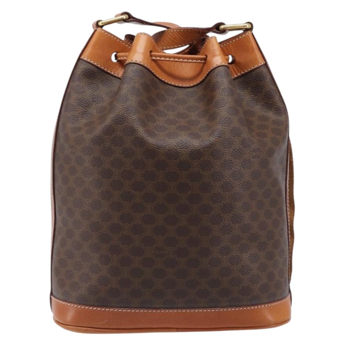 CELINE Macadam Shoulder Bag PVC Leather Brown Gold Tone Auth 200814A