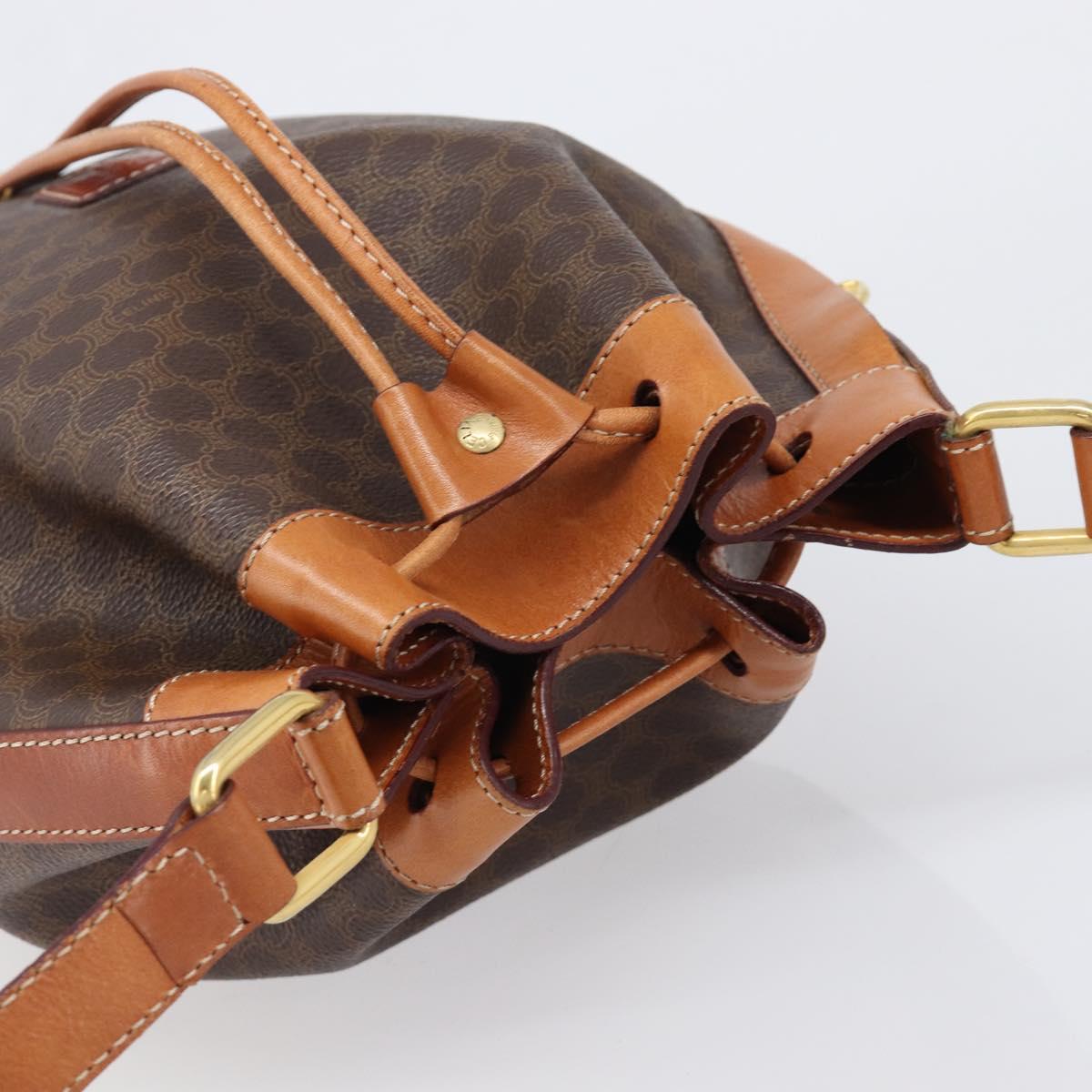 CELINE Macadam Shoulder Bag PVC Leather Brown Gold Tone Auth 200814A