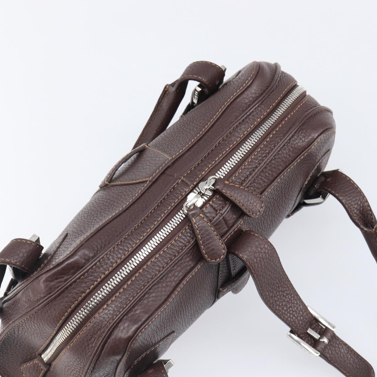 LOEWE Sender Hand Bag Leather Brown Silver Auth 200818V
