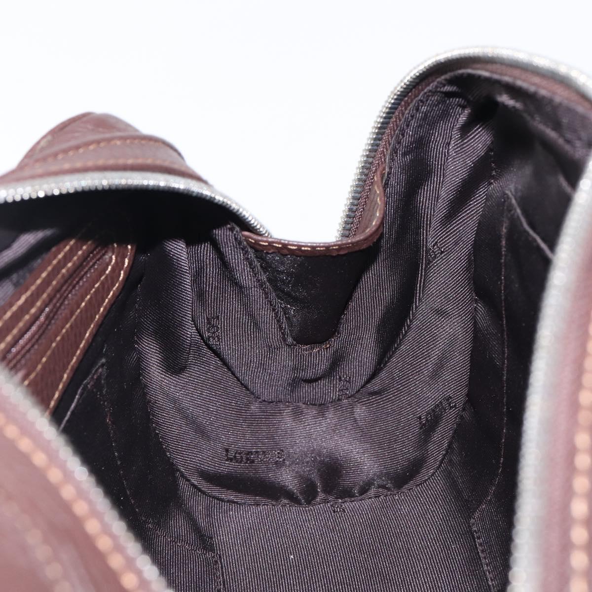 LOEWE Sender Hand Bag Leather Brown Silver Auth 200818V