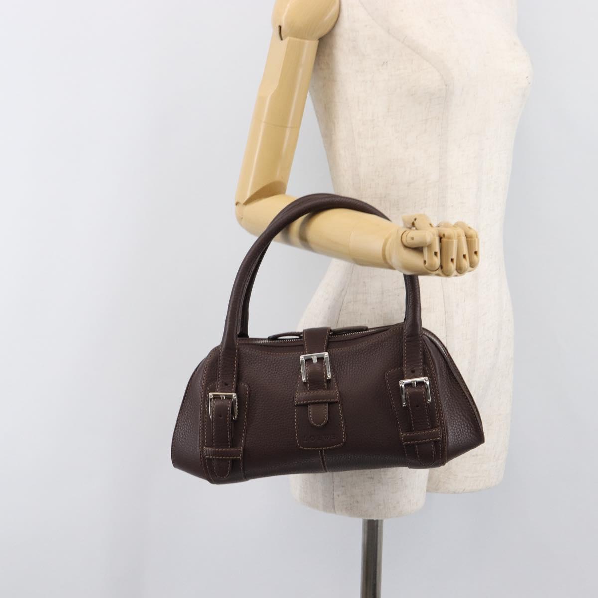 LOEWE Sender Hand Bag Leather Brown Silver Auth 200818V