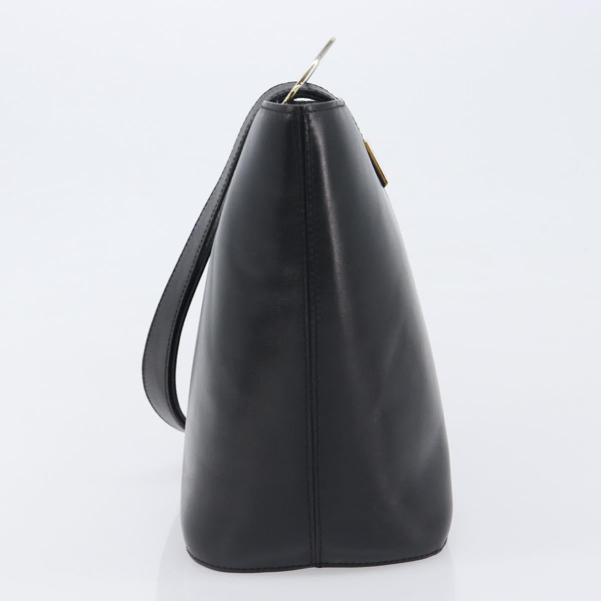 CELINE Shoulder Bag Leather Black Gold Tone Auth 200820A