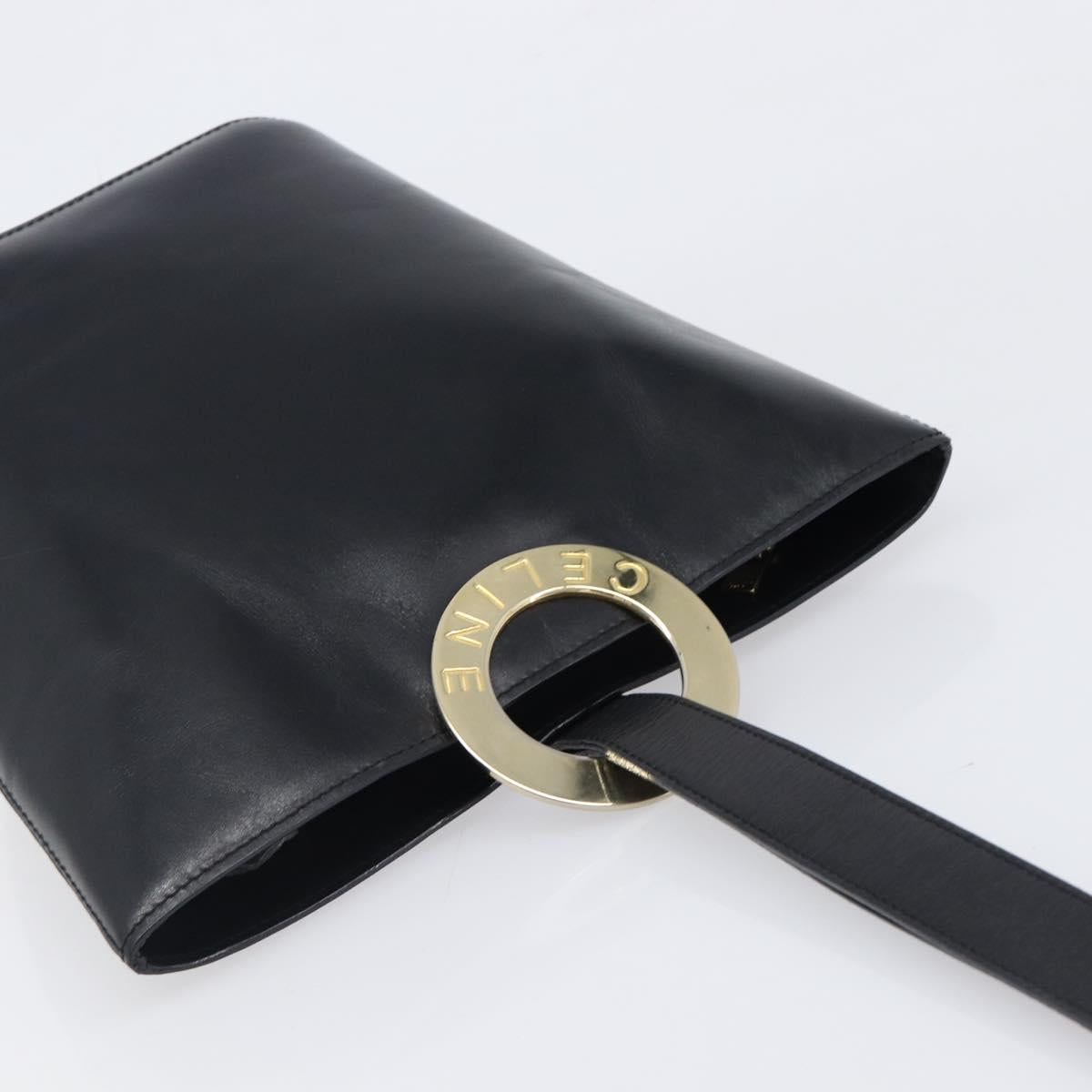 CELINE Shoulder Bag Leather Black Gold Tone Auth 200820A