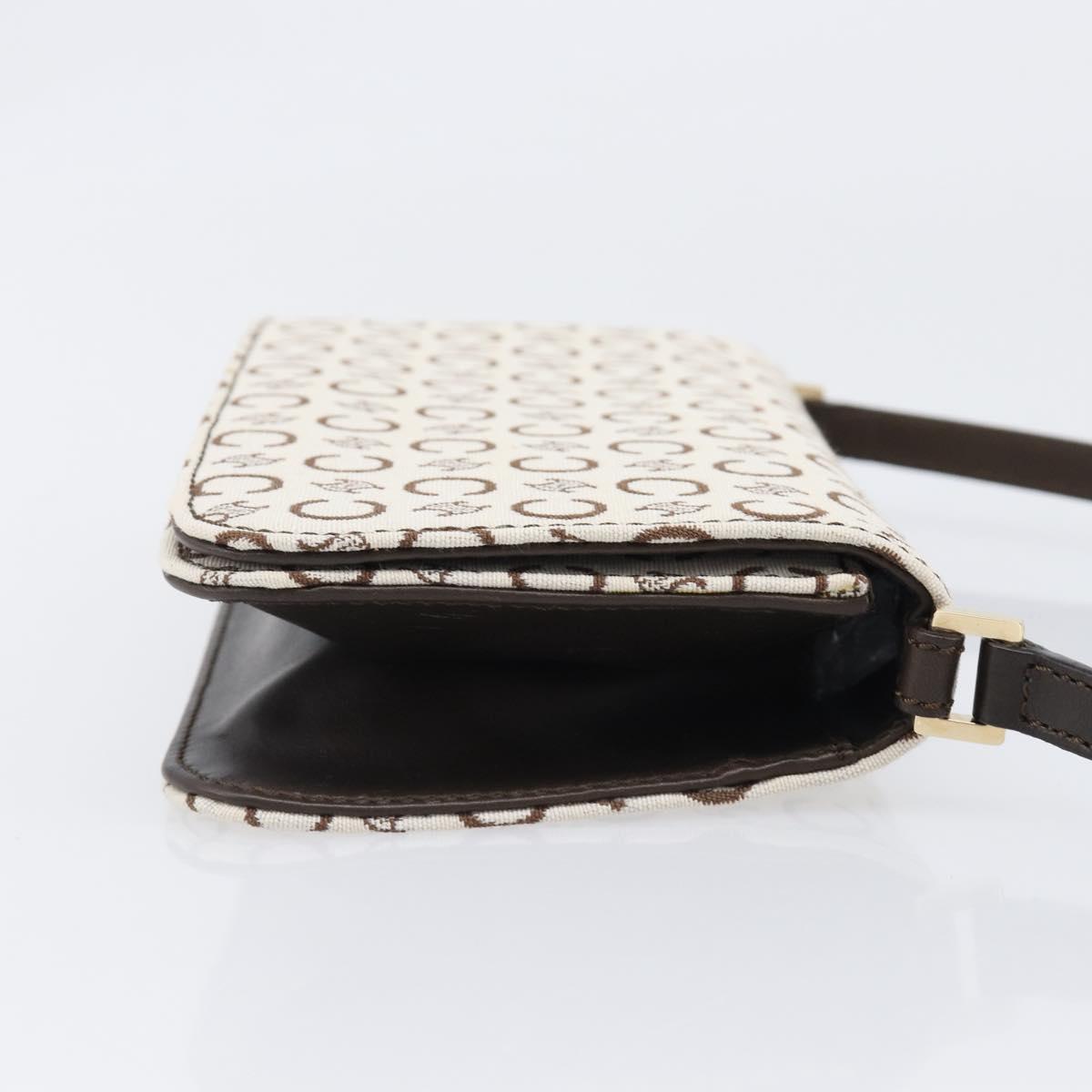 CELINE C Macadam Shoulder Bag Canvas White Gold Tone Auth 200822V