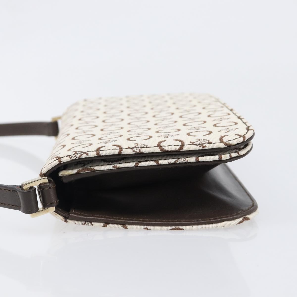 CELINE C Macadam Shoulder Bag Canvas White Gold Tone Auth 200822V