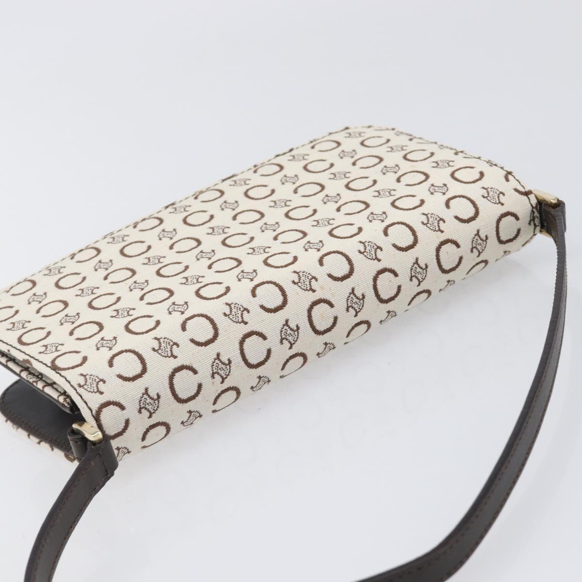 CELINE C Macadam Shoulder Bag Canvas White Gold Tone Auth 200822V
