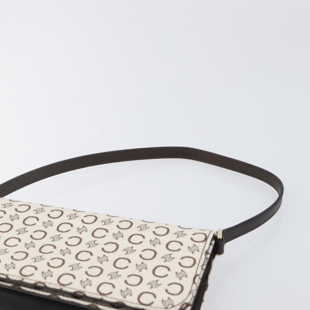 CELINE C Macadam Shoulder Bag Canvas White Gold Tone Auth 200822V