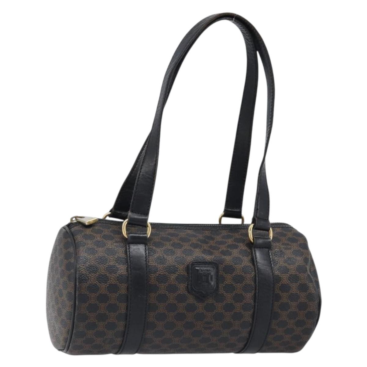 CELINE Macadam Hand Bag PVC Leather Black Gold Tone Auth 200823