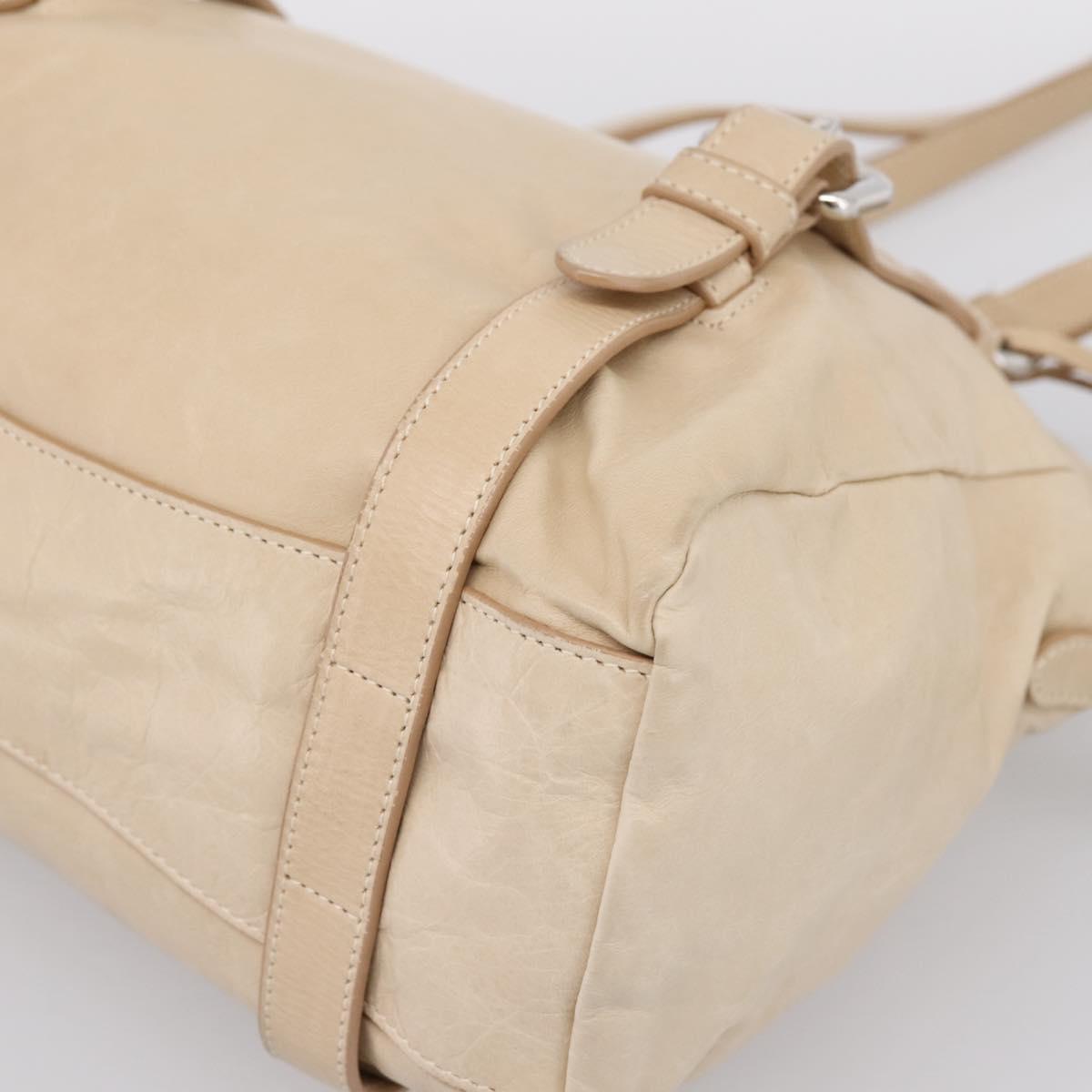 PRADA Shoulder Bag Leather Beige Silver Auth 200826V