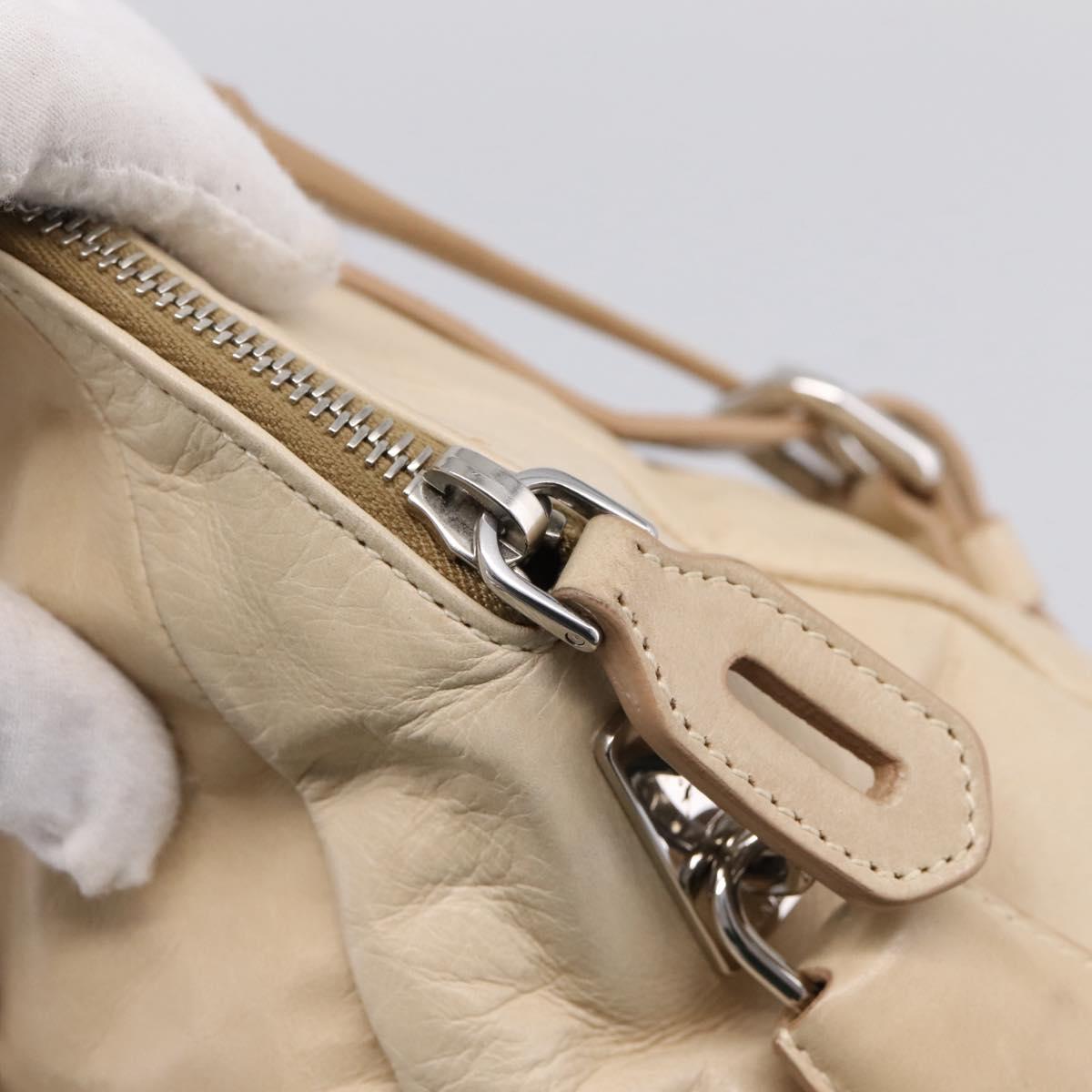 PRADA Shoulder Bag Leather Beige Silver Auth 200826V