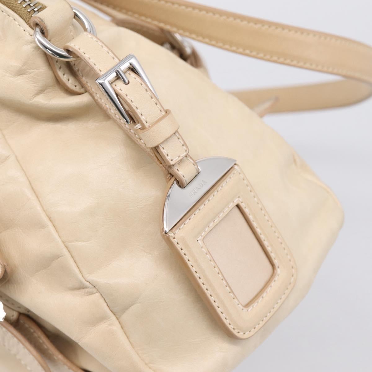 PRADA Shoulder Bag Leather Beige Silver Auth 200826V