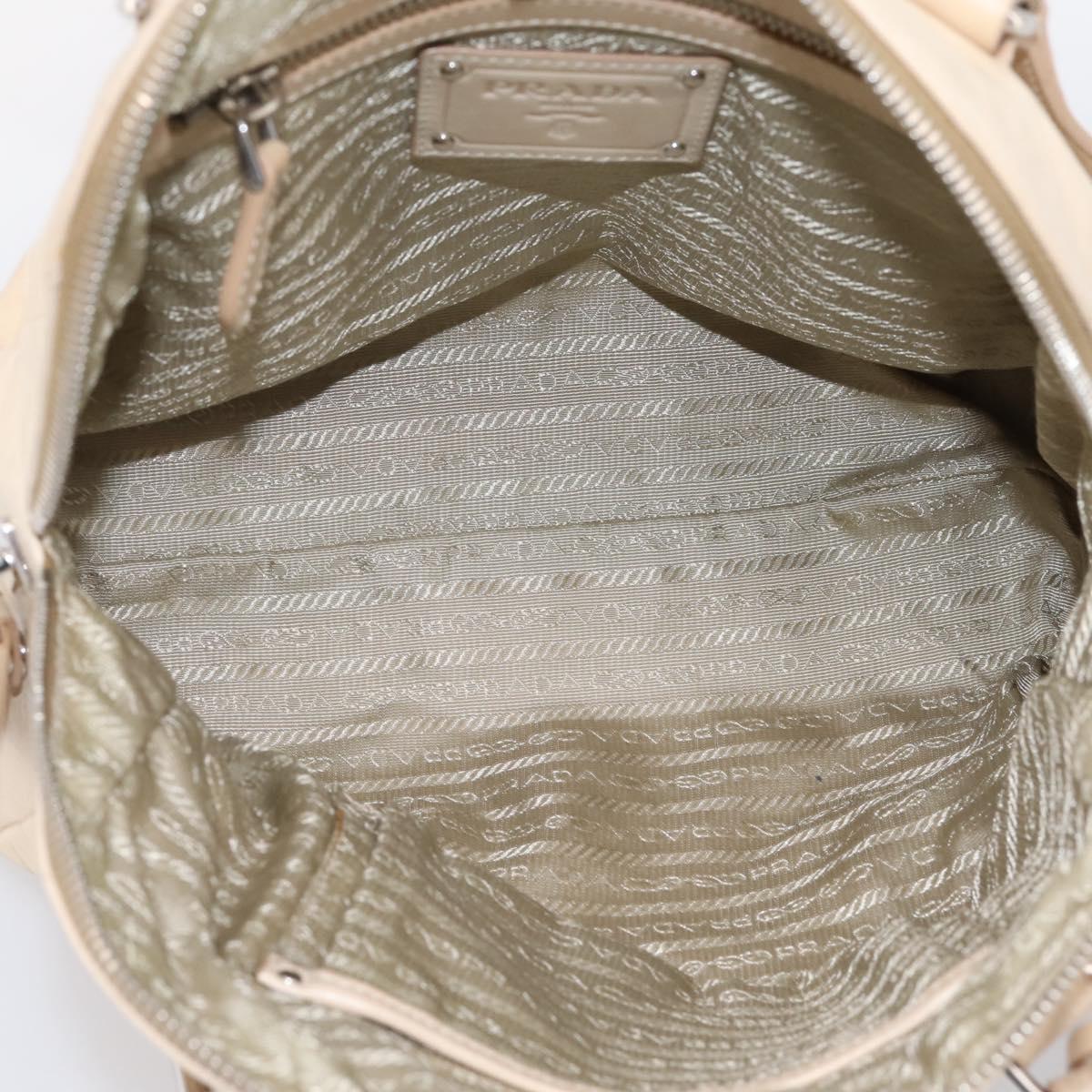 PRADA Shoulder Bag Leather Beige Silver Auth 200826V