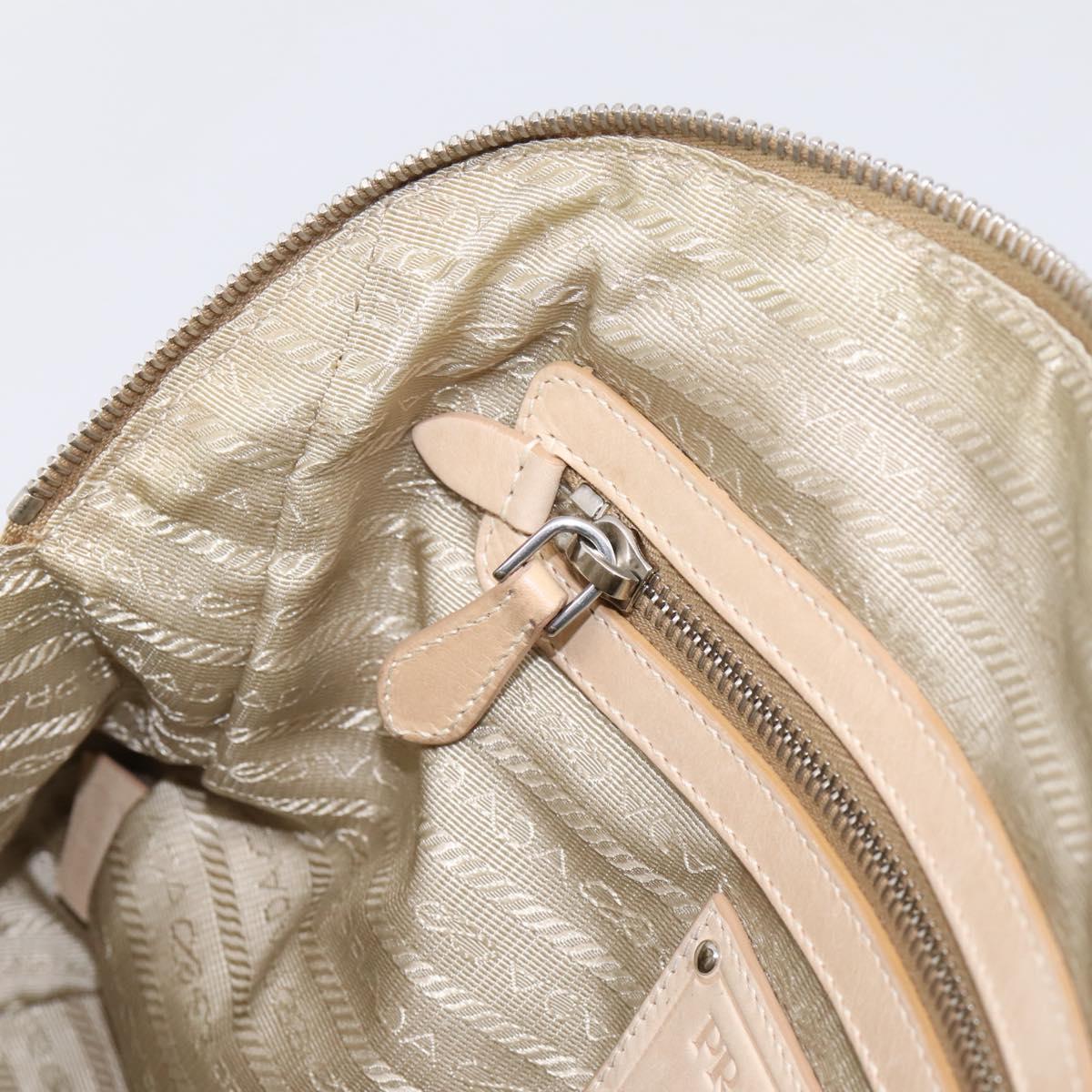 PRADA Shoulder Bag Leather Beige Silver Auth 200826V