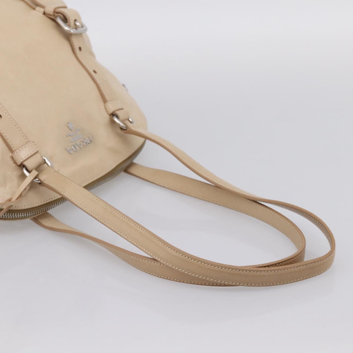 PRADA Shoulder Bag Leather Beige Silver Auth 200826V