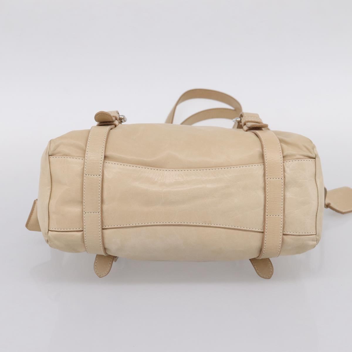 PRADA Shoulder Bag Leather Beige Silver Auth 200826V