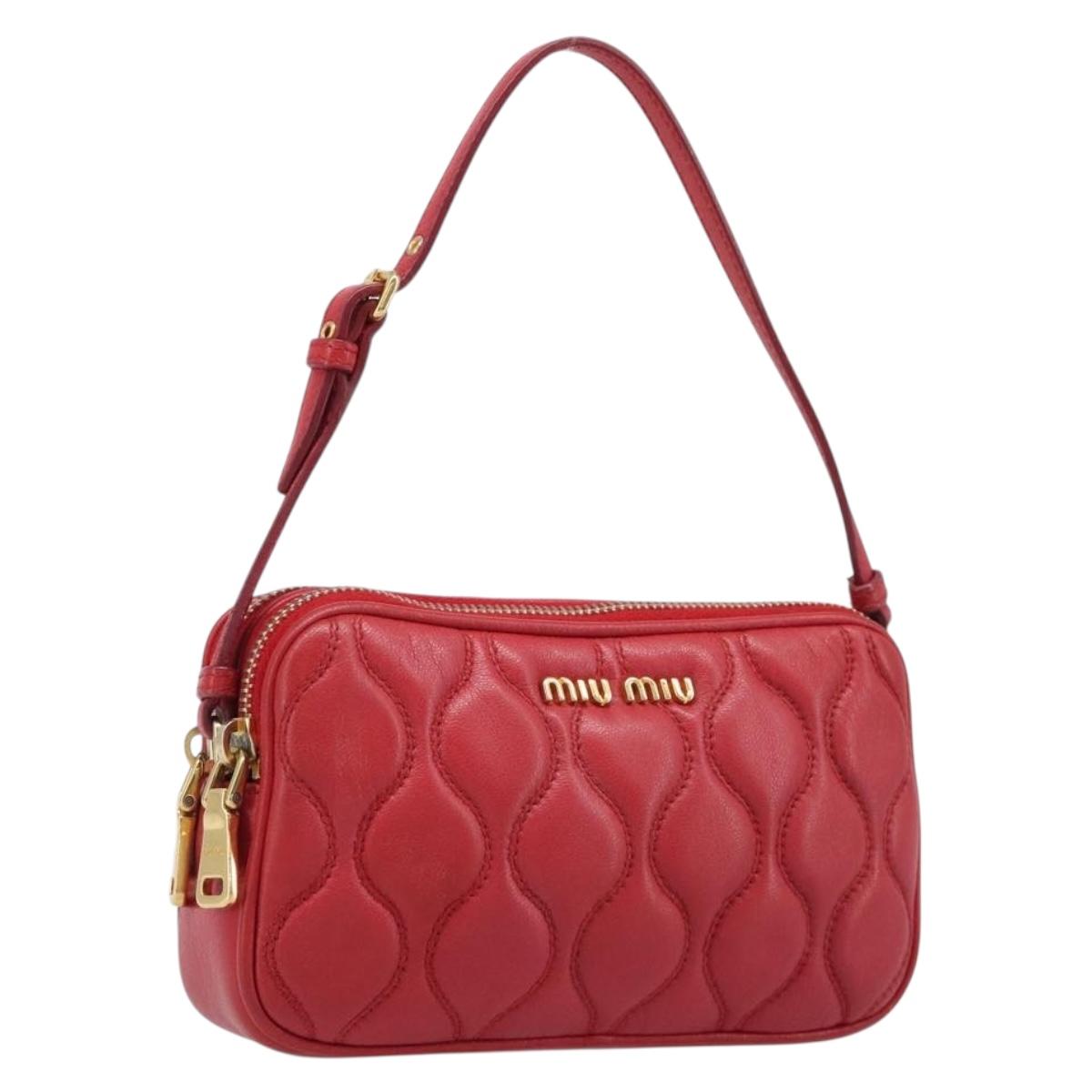 Miu Miu Pouch Leather Red Gold Tone Auth 200834V