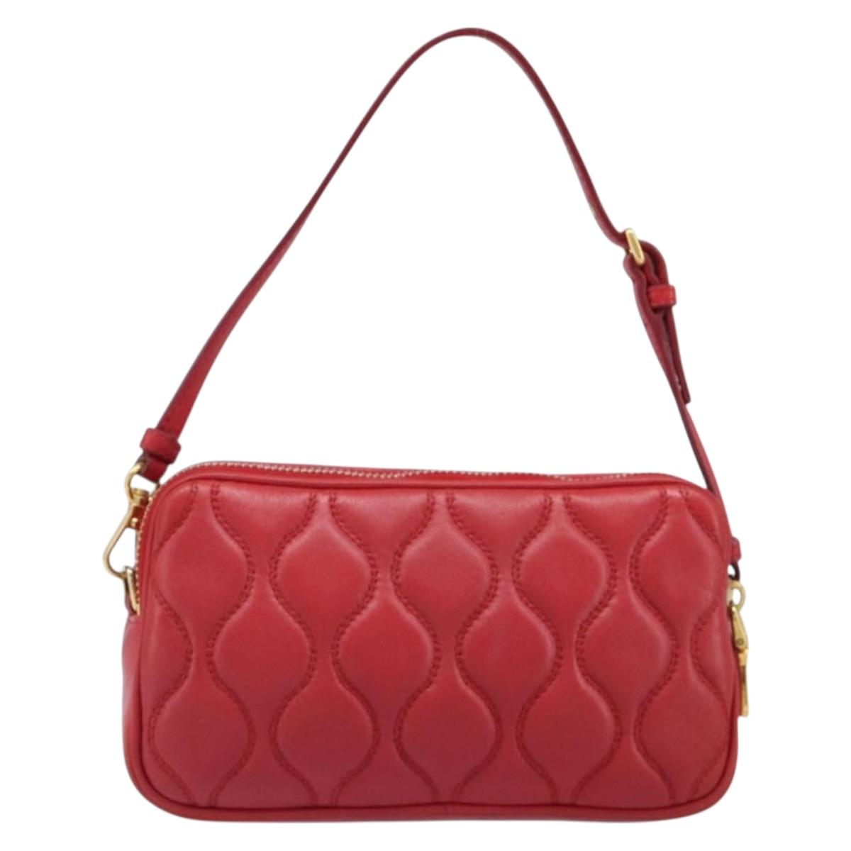 Miu Miu Pouch Leather Red Gold Tone Auth 200834V