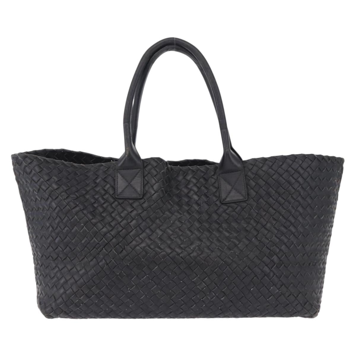 BOTTEGA VENETA INTRECCIATO Cabas MM Tote Bag Leather Black 115664 Auth 200843A