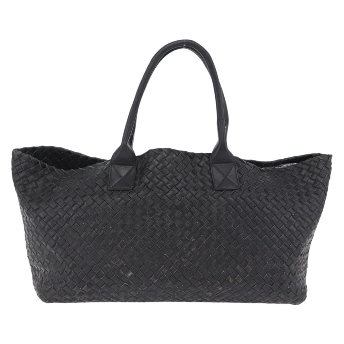 BOTTEGA VENETA INTRECCIATO Cabas MM Tote Bag Leather Black 115664 Auth 200843A
