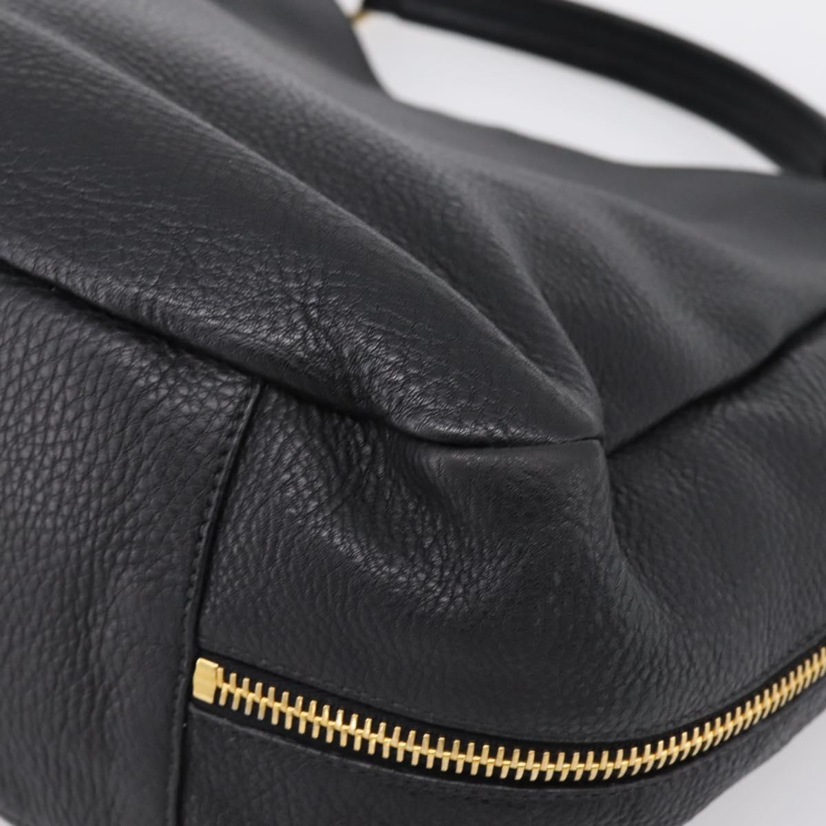 PRADA Vitterodino Hand Bag Leather Black Gold Tone Auth 200844V