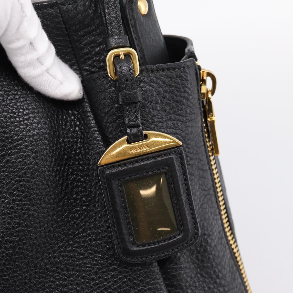 PRADA Vitterodino Hand Bag Leather Black Gold Tone Auth 200844V