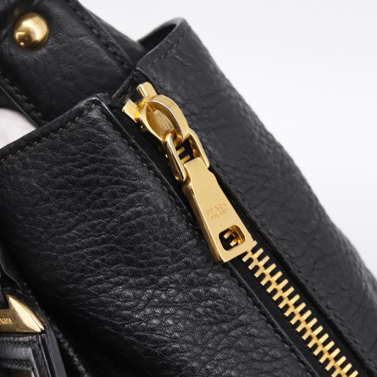 PRADA Vitterodino Hand Bag Leather Black Gold Tone Auth 200844V