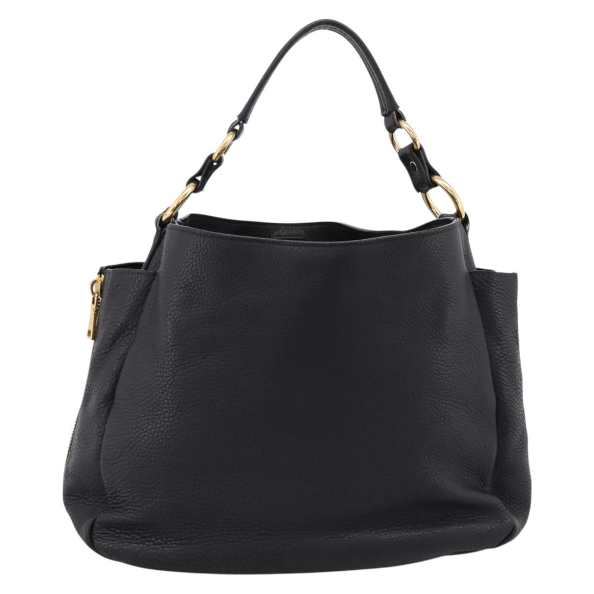 PRADA Vitterodino Hand Bag Leather Black Gold Tone Auth 200844V