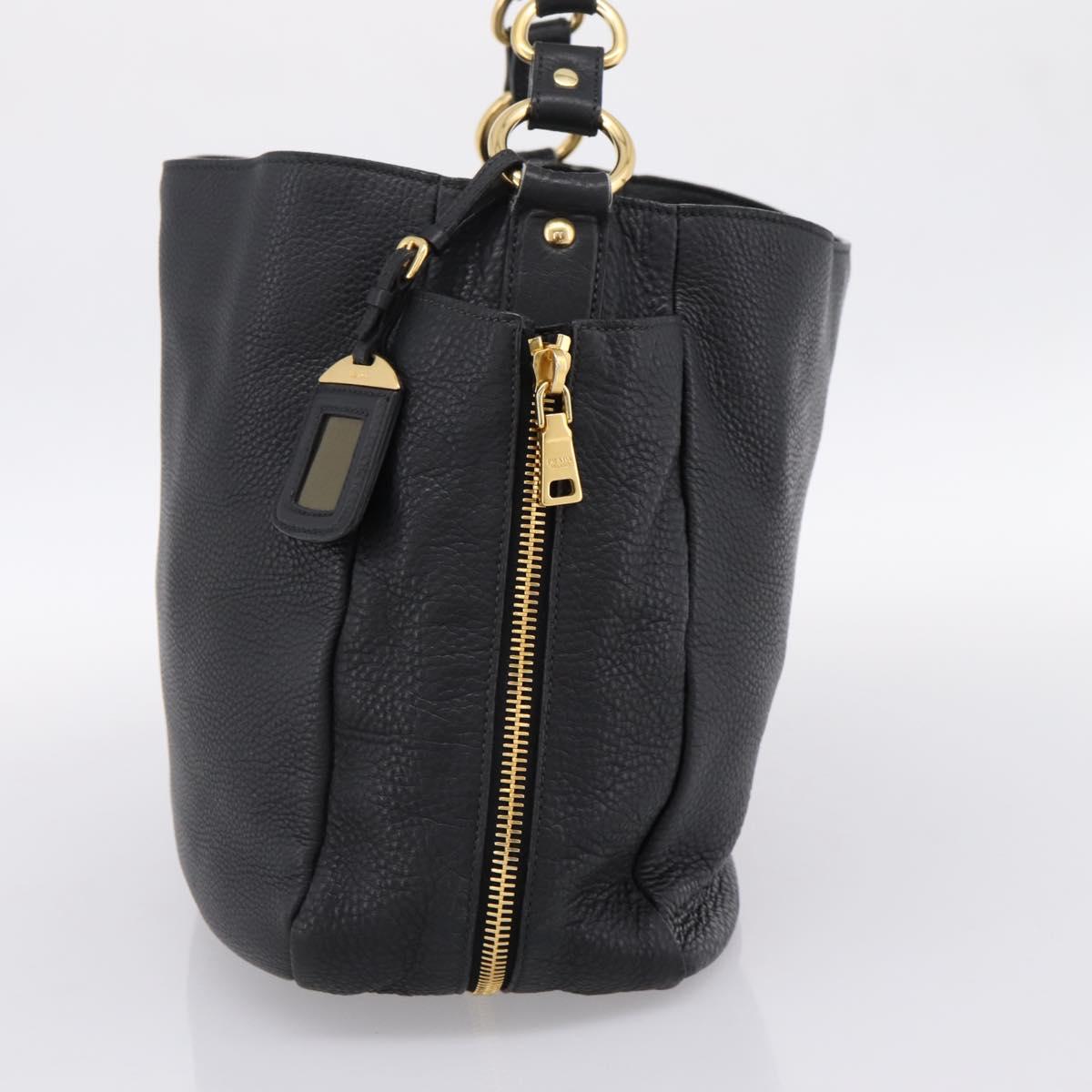 PRADA Vitterodino Hand Bag Leather Black Gold Tone Auth 200844V