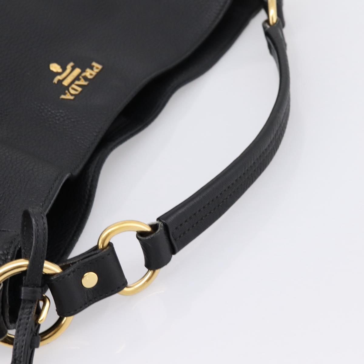 PRADA Vitterodino Hand Bag Leather Black Gold Tone Auth 200844V