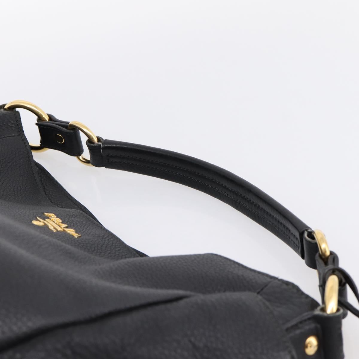 PRADA Vitterodino Hand Bag Leather Black Gold Tone Auth 200844V