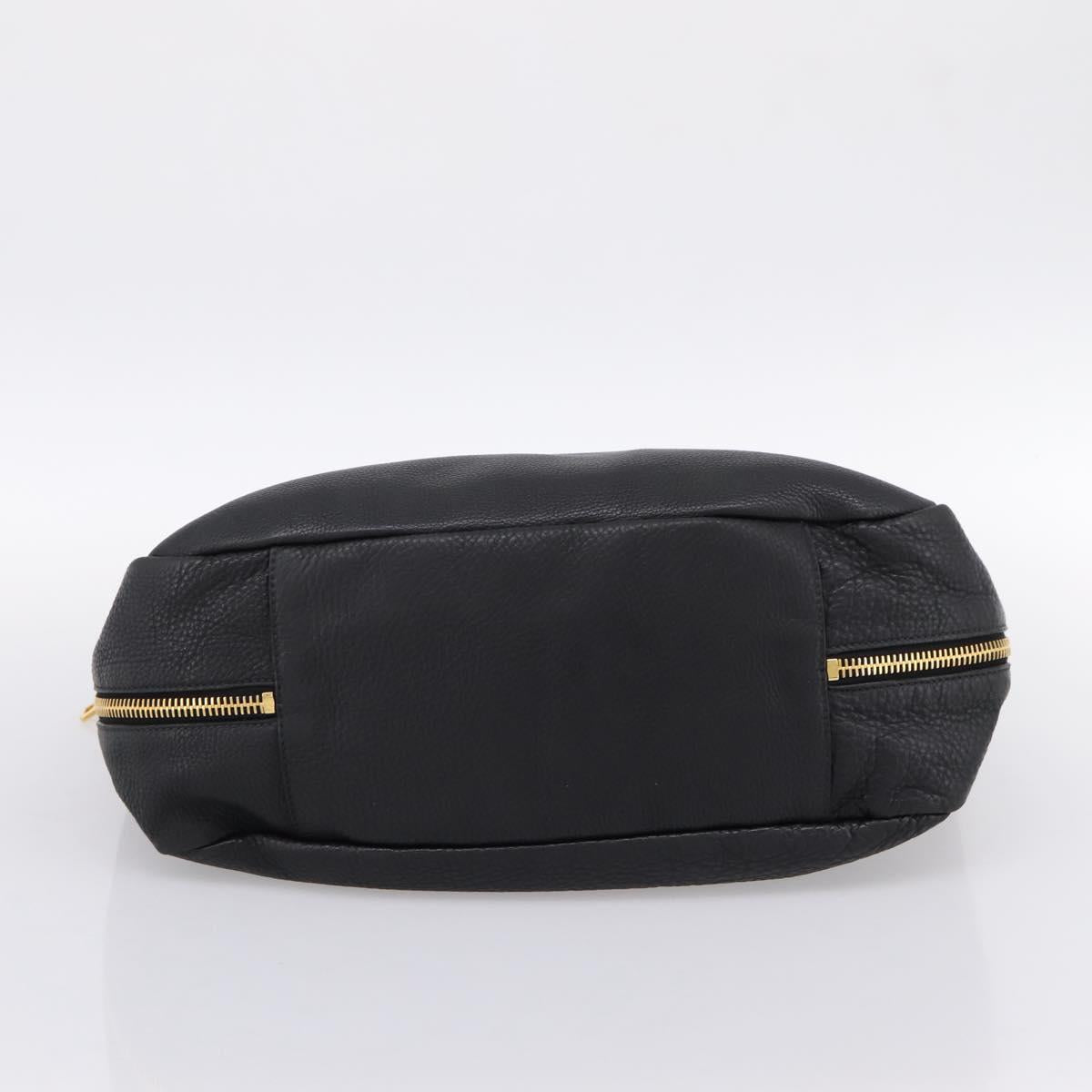 PRADA Vitterodino Hand Bag Leather Black Gold Tone Auth 200844V