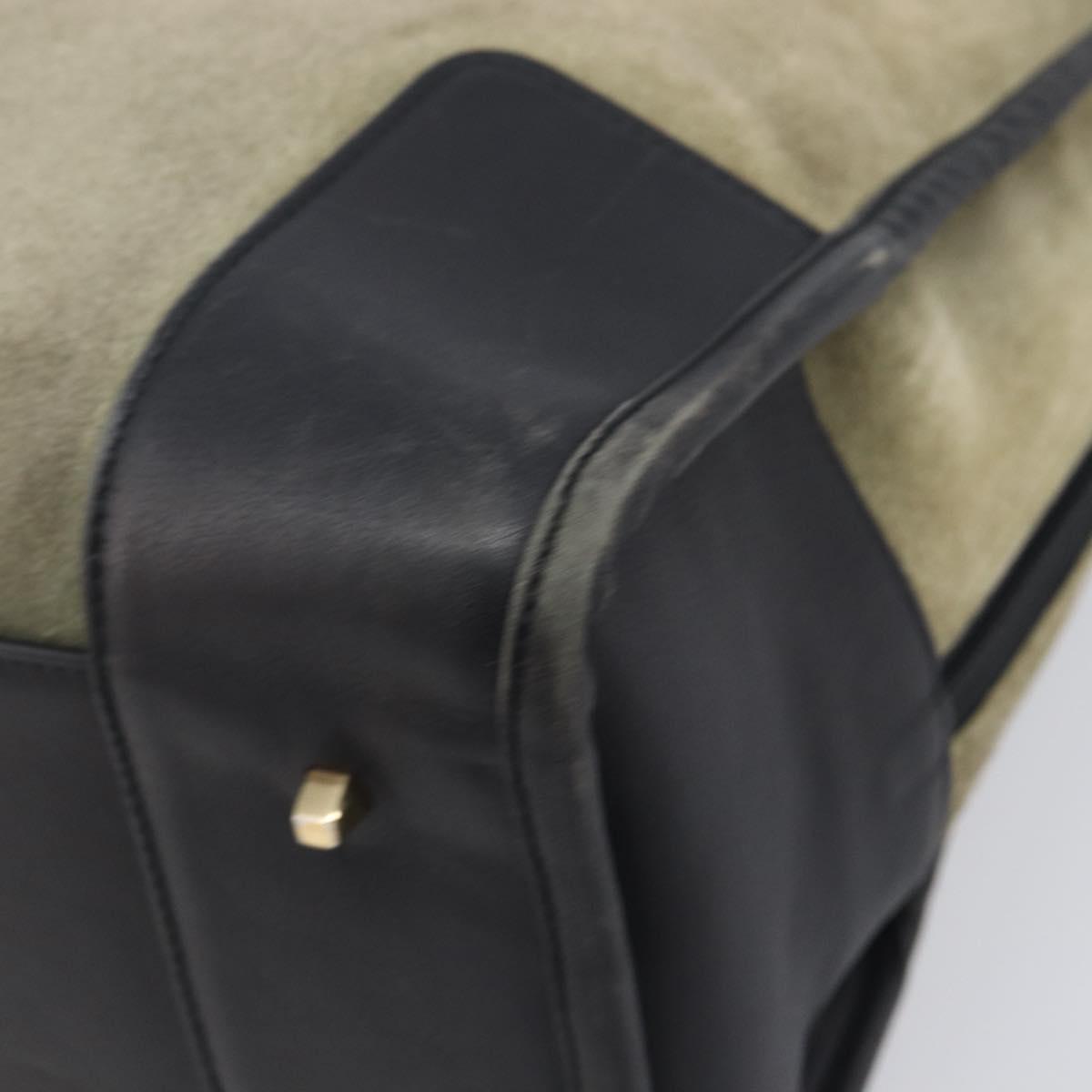 LOEWE Amazona 32 Hand Bag Suede Khaki Gold Tone Auth 200845