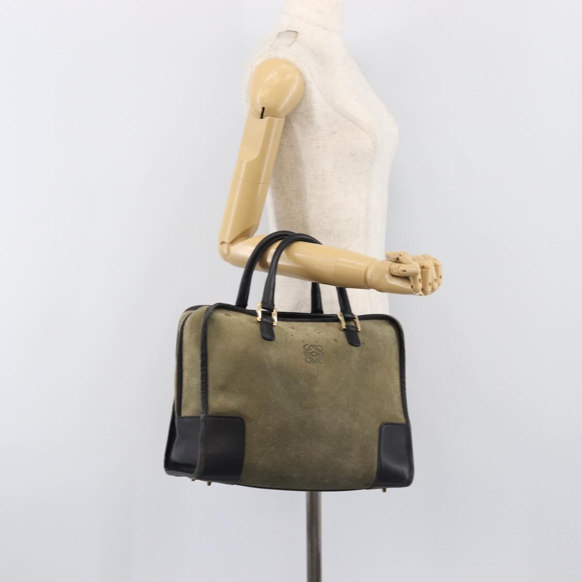 LOEWE Amazona 32 Hand Bag Suede Khaki Gold Tone Auth 200845