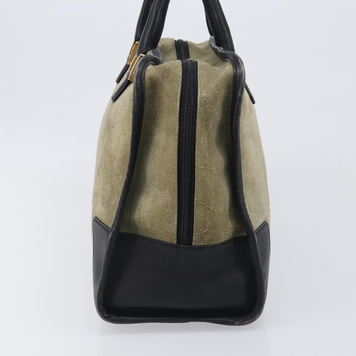 LOEWE Amazona 32 Hand Bag Suede Khaki Gold Tone Auth 200845