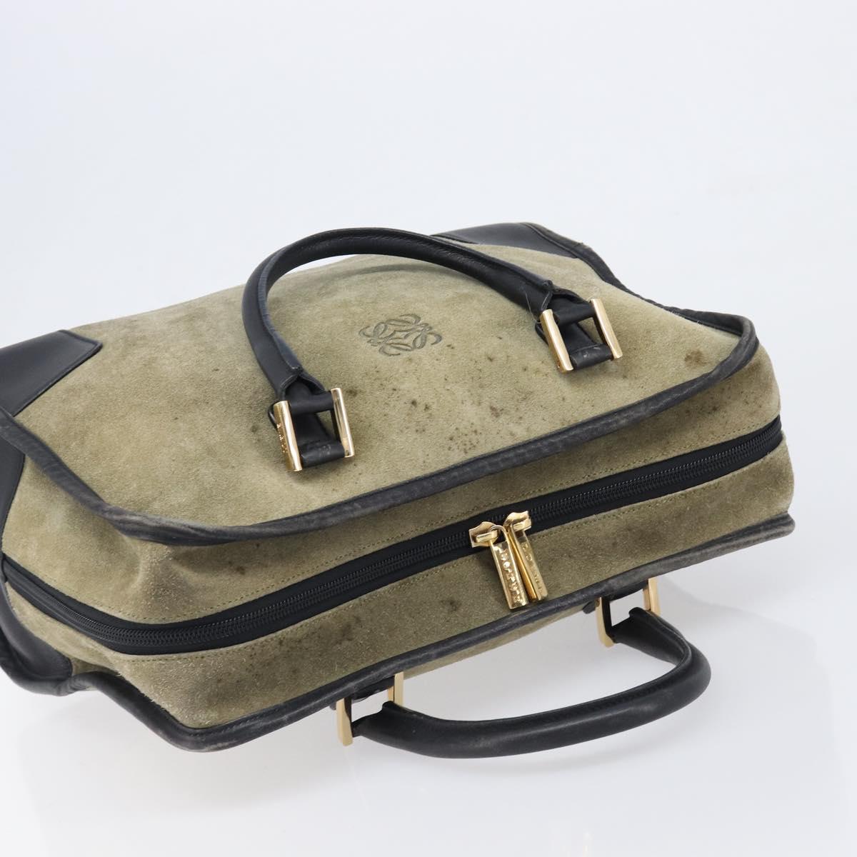 LOEWE Amazona 32 Hand Bag Suede Khaki Gold Tone Auth 200845