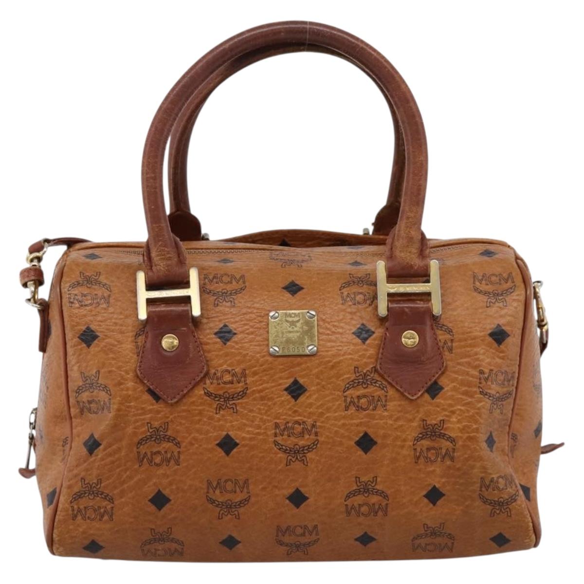 MCM Vicetos Hand Bag PVC Leather 2way Brown Gold Tone Auth 200849