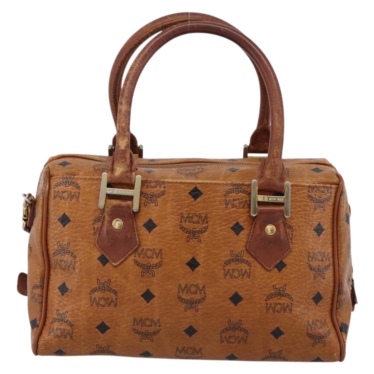 MCM Vicetos Hand Bag PVC Leather 2way Brown Gold Tone Auth 200849