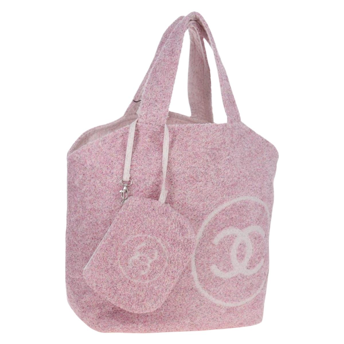 CHANEL Big Coco Beach Bag Towel Set Pile Pink CC Auth 200851SAM