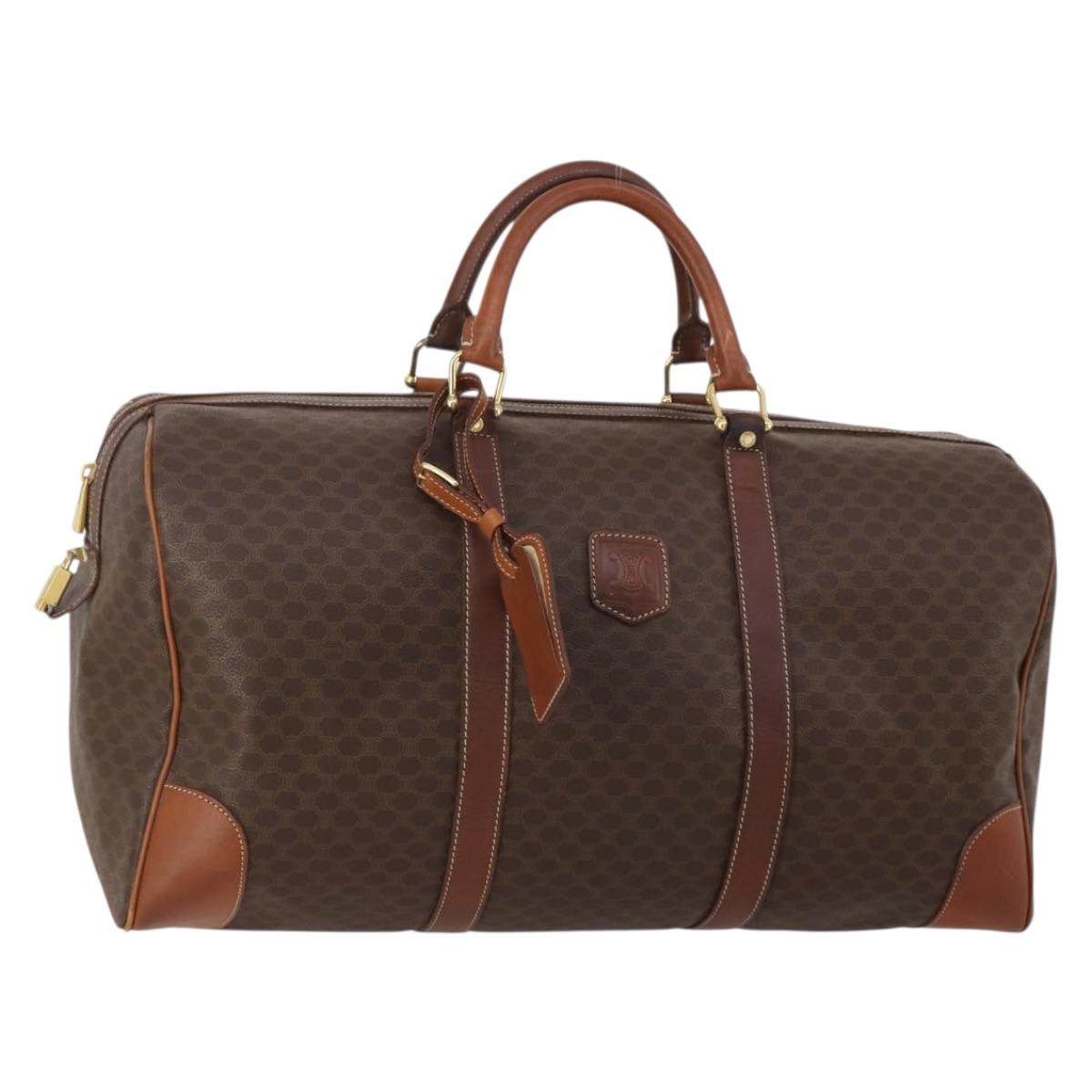 CELINE Macadam Canvas Boston Bag PVC Leather Brown Gold Auth 200885