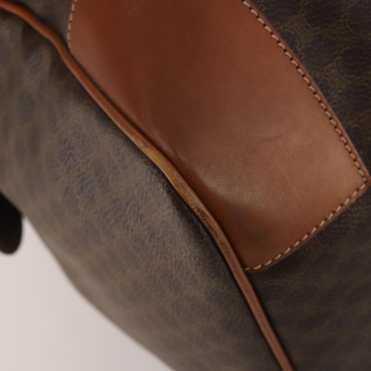 CELINE Macadam Canvas Boston Bag PVC Leather Brown Gold Auth 200885