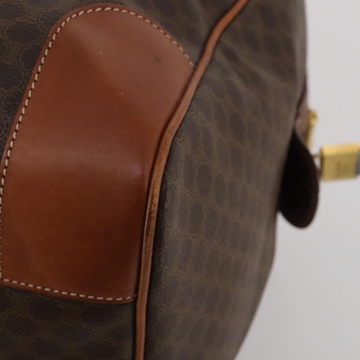 CELINE Macadam Canvas Boston Bag PVC Leather Brown Gold Auth 200885