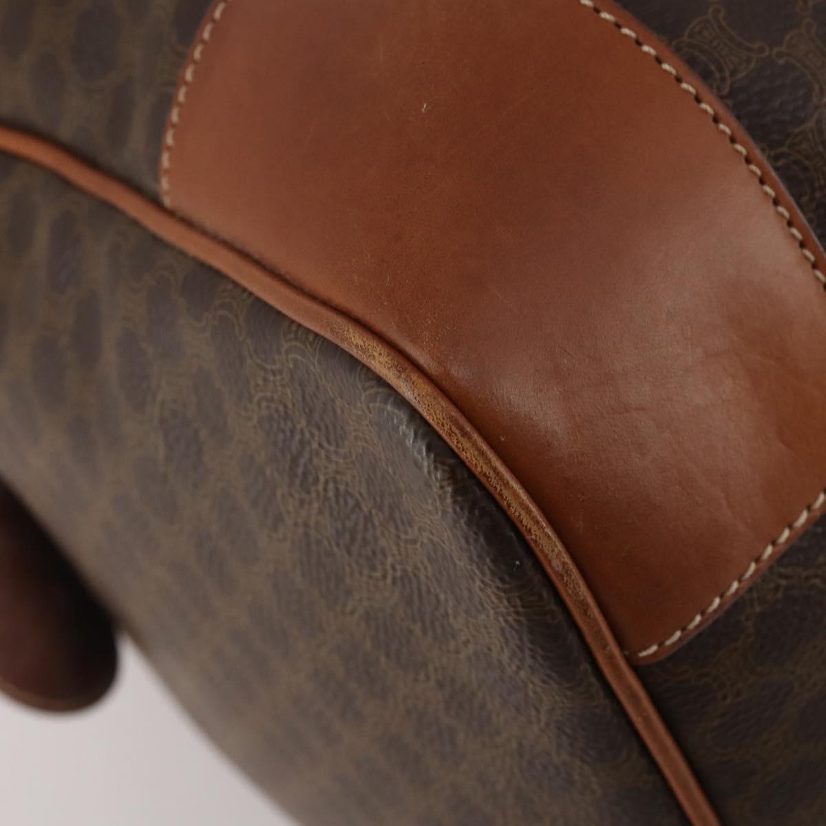 CELINE Macadam Canvas Boston Bag PVC Leather Brown Gold Auth 200885
