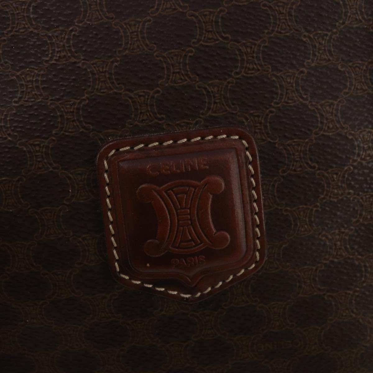 CELINE Macadam Canvas Boston Bag PVC Leather Brown Gold Auth 200885