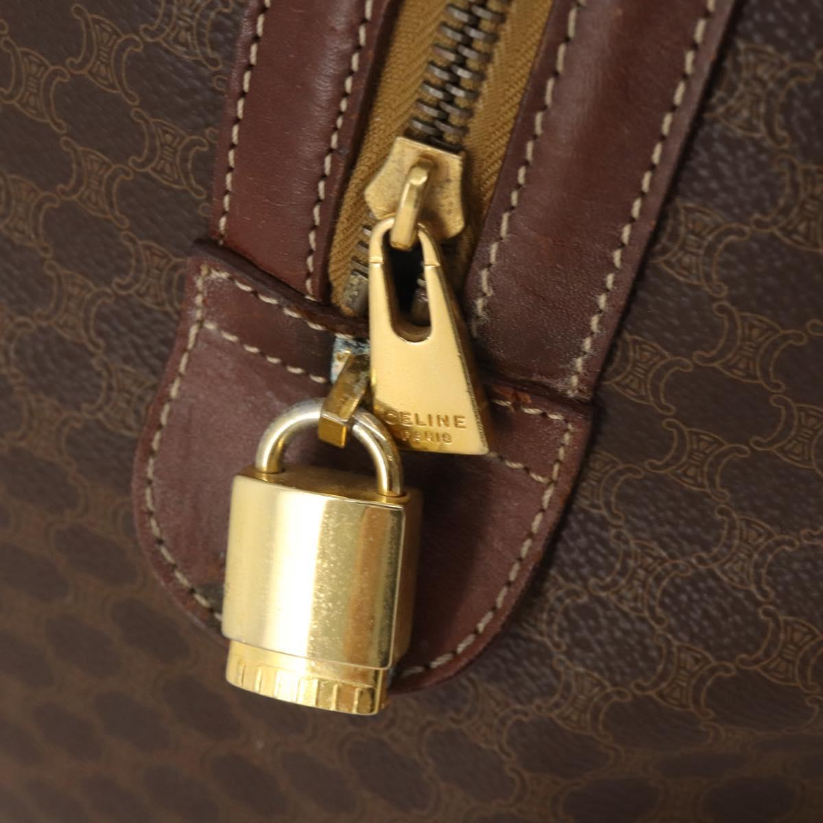 CELINE Macadam Canvas Boston Bag PVC Leather Brown Gold Auth 200885